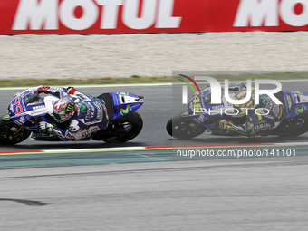BARCELONA SPAIN -15 Jun: Jorge lorenzo and Valentino Rossi in Moto GP race disputed in the circuit of Barcelona-Catalunya, on June 15, 2014....