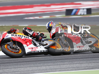 BARCELONA SPAIN -15 Jun: Marc Marquez and Dani Pedrosa in Moto GP race disputed in the circuit of Barcelona-Catalunya, on June 15, 2014. Pho...