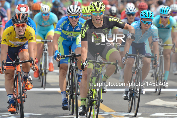 Tino Thomel (Center) from RTS-Monton Racing Team wins the 127.8km the third Shaoshan Circuit Race stage, of the 2016 Tour of China 2. Dong H... by Artur Widak/NurPhoto