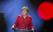 German Chancellor Angela Merkel is pictured during a news conference held with France's Pr...