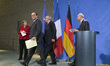 German Chancellor Angela Merkel (L), France's President Fracois Hollande (2L), President o...