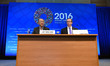 Jim Yong Kim (L), president of the World Bank Group speaks at a press conference on the co...