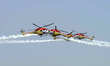 The Sarang aerobatics team performs during the Indian Air Force Day celebration held on th...