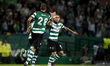 Sporting's forward Bruno Cesar  (R) celebrates his goal with Sporting's forward Bas Dost (...