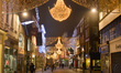 A general nocturnal view of Grafton Street in Dublin decorated for Christmas season. Dubl...