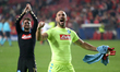 Napoli's goalkeeper Pepe Reina and forward Dries Mertens celebrates their victory after th...