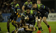 Bundee Aki of Connacht tackled during the European Rugby Champions Cup Round 4 match betwe...