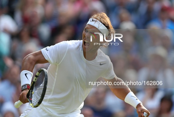 (140702) -- LONDON, July 2, 2014 () -- Spain's Rafael Nadal celebrates during the men's singles fourth round match against Australia's Nick...