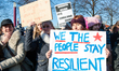 Demonstrators during the Women's March in Amsterdam on 21January 2017 in supporting the Wa...