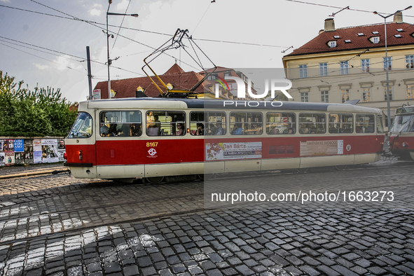 Tram on the old city street is seen on 1 May 2012 in Prague (Praha) Czech Republic capital.  by Michal Fludra/NurPhoto