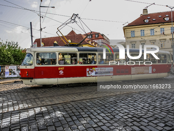 Tram on the old city street is seen on 1 May 2012 in Prague (Praha) Czech Republic capital.  by Michal Fludra/NurPhoto