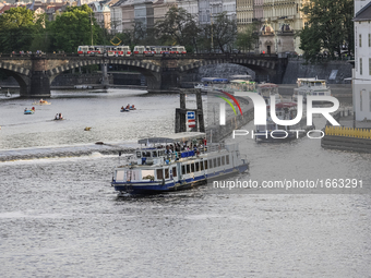 Ships passing  the Vltava river in front of Charles bridge are seen on 1 May 2012 in Prague (Praha) Czech Republic capital.  by Michal Fludra/NurPhoto