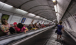 Prague subway (metro) escalator is seen on 2 May 2012 in Prague (Praha) Czech Republic cap...