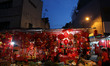 Chinese lantern and vegetables vendor at a market stall in Jakarta, Indonesia on January 2...