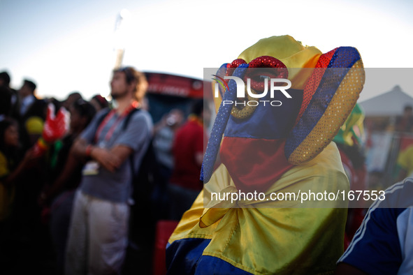 (140704) -- BRASILIA, July 4, 2014 () -- A Colombia's fan reacts while watching a televised quarter-finals match between Brazil and Colombia...