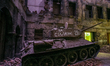 The T-34 Soviet tank with For Stalin inscription at the exhibition dedicated to liberation...