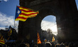 Demonstration ambient with independence symbols giving support to Artur Mas, Irene Rigau a...