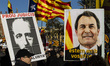 Demonstration ambient with independence symbols giving support to Artur Mas, Irene Rigau a...
