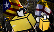 Demonstration ambient with independence symbols giving support to Artur Mas, Irene Rigau a...