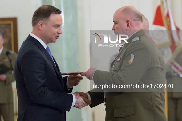 President of Poland, Andrzej Duda (R) has appointed General Jaroslaw Mika (R) as the General Commander of the Armed Forces of the Republic o... by Mateusz Wlodarczyk/NurPhoto