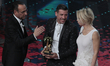 Francesco Gabbani-Carlo Conti-Maria De Filippi during the 67th edition of the Sanremo Fest...