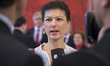 Co-Chairman of the Die Linke parliamentary group Sahra Wagenknecht speaks with the media p...