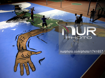 Graffiti of Greek NBA player Giannis Antetokounmpo in Athens, Greece, February 17, 2017. Nike in collaboration with graffiti artist Same84 c... by Giorgos Georgiou/NurPhoto