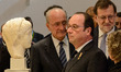 President of the French Republic Francois Hollande looks at some sculptures at the Museum...