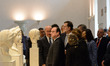 President of the French Republic Francois Hollande looks at some sculptures at the Museum...