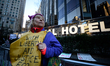 Protest sings are left at the Trump International Hotel and Tower, in New York City, NY, a...