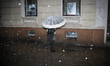 People are seen in the streets of Bydgoszcz, Poland during heavy snowfall on 24 February,...