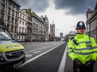Police officers  in London, on March 23, 2017. Police continue investigations after the terror attack in London yesterday in which a car was...