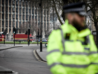 A police officer in London, on March 23, 2017. Police continue investigations after the terror attack in London yesterday in which a car was...