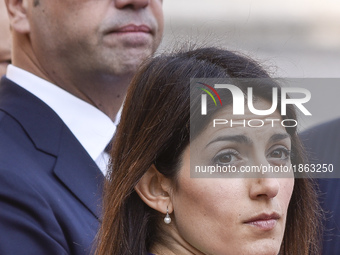 Italian Foreign Minister Angelino Alfano and Mayor of Rome Virginia Raggi during arrivals for an EU summit at the Palazzo dei Conservatori i...