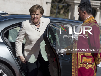 German Chancellor Angela Merkel during arrivals for an EU summit at the Palazzo dei Conservatori in Rome on Saturday, March 25, 2017. EU lea...