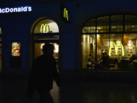 A night view of the McDonald's restaurant on Florianska Street in Krakow city center on Thursday, April 7, 2017, in Krakow, Poland. (