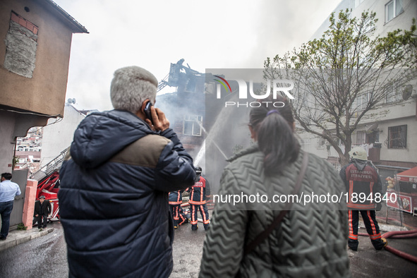 Fire in a building in Kurtulus, Istanbul, on April 12, 2017. Fire was for an electrical fault. Fire department of Istanbul habe put out the...