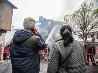 Fire in a building in Kurtulus, Istanbul, on April 12, 2017. Fire was for an electrical fault. Fire department of Istanbul habe put out the...