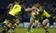 Bundee Aki of Connacht tackled by Dominic Ryan of Leinster during the Guinness PRO12 rugby...