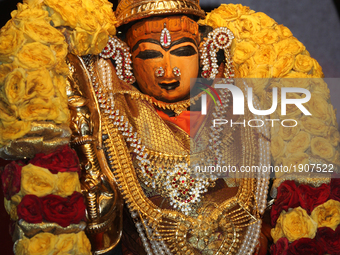 Idol of Sri Gowri Meenakshi at a Tamil Hindu temple in Toronto, Ontario, Canada.  (