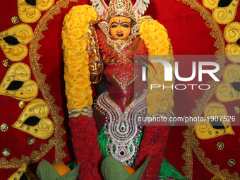 Idol of Sri Gowri Meenakshi at a Tamil Hindu temple in Toronto, Ontario, Canada. (
