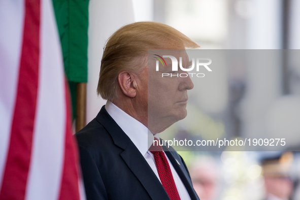 President Trump welcomed Prime Minister Paolo Gentiloni of Italy, at the West Wing Portico (North Lawn) of the White House, On Thursday, Apr...
