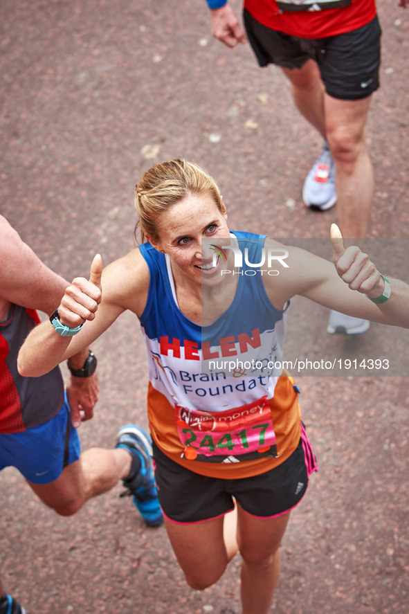 Helen Glover smiles after completing the Virgin London Marathon on April 23, 2017 in London, England. 