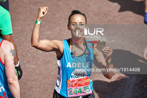 Adele Roberts poses for a photo after completing the Virgin London Marathon on April 23, 2017 in London, England. 