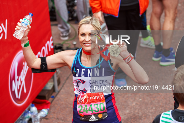 Jenni Falconer poses for a photo after completing the Virgin London Marathon on April 23, 2017 in London, England. 