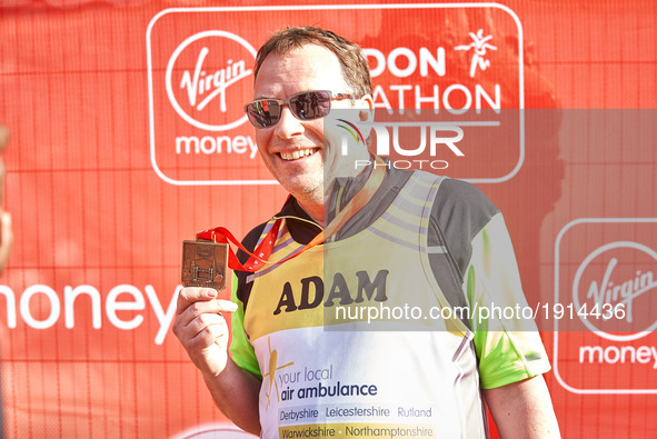 Adam Woodyatt poses for a photo ahead of participating in The Virgin London Marathon on April 23, 2017 in London, England. 