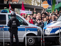 Neonazi demonstration blocked in Halle, Germany, on 1st May 2017.  The far right party Die Rechte (The right) wanted to demonstrate through...