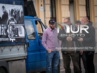 Christian Worch, chairman of the far-right political party "Die Rechte" takes part at Neonazi demonstration blocked in Halle, Germany, on 1s...