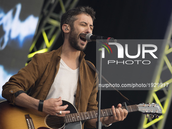 Artù performs live during Labor Day concert organized by the main unions in Rome, Monday, May 1, 2017.  (