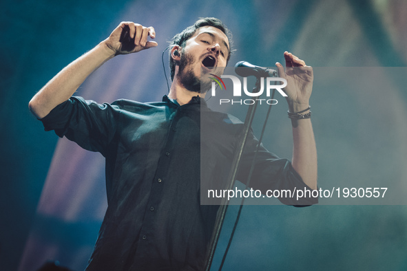 Tom Smith, leader of english Rock Band Editors, performs live during Labor Day concert organized by the main unions in Rome, Monday, May 1,...